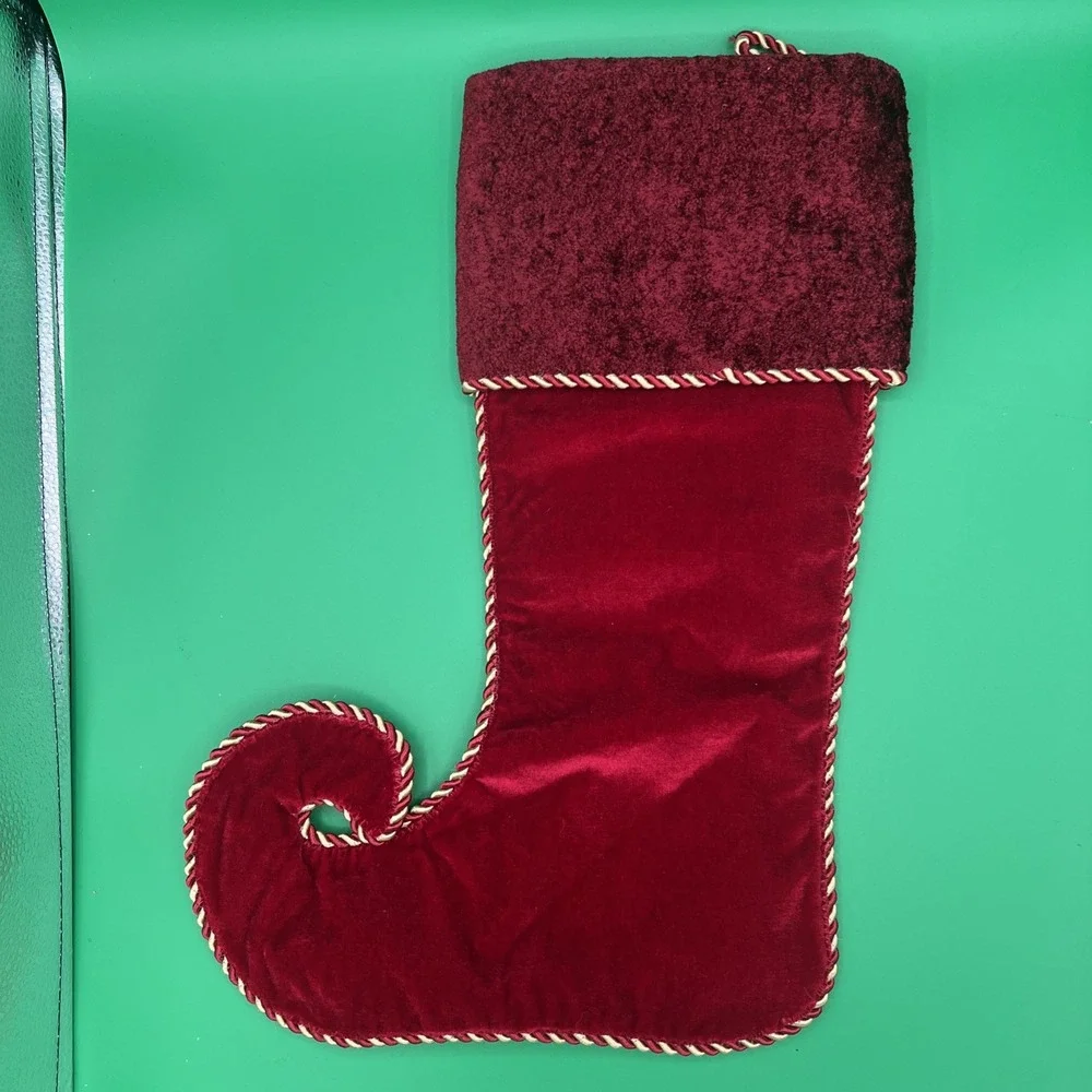 New no‎ tags burgundy red velvet, Satin Christmas Stocking Tapestry Elf Boot